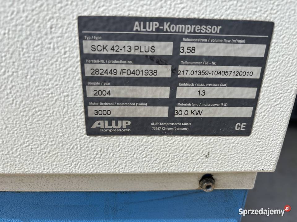 ALUPKompresor 30kW SCK 4213 PLUS łódzkie Uniejów sprzedam
