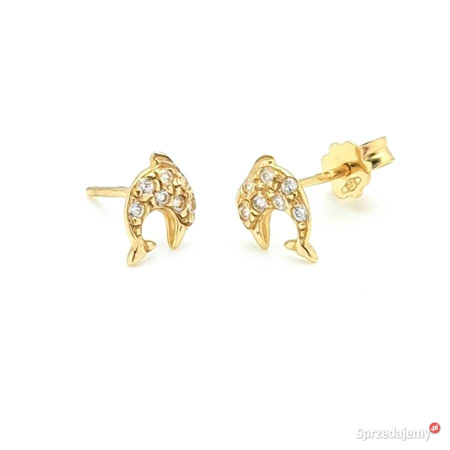 Kolczyki Złote pr585 Delfinki z kamieniami Kolczyki Poznań
