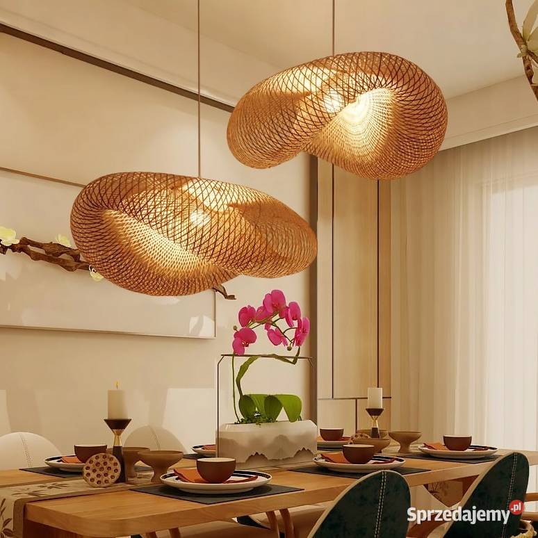 LAMPA WISZĄCA Duża PLECIONA BAMBUS NATURALNA Lampy wiszące Dom i Ogród