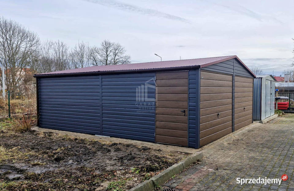 Garaż blaszany 6x6m 2x brama uchylna drzwi rynny 410zł/m2 śląskie