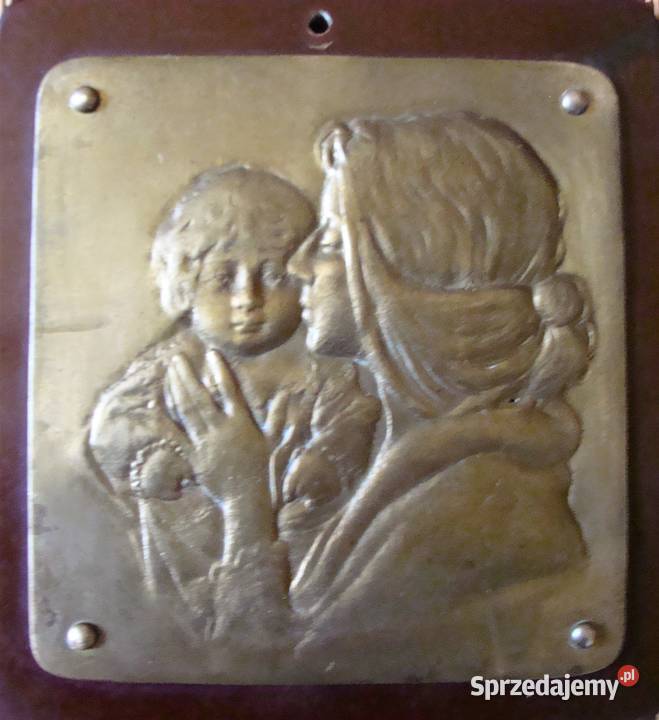 Plakieta secesyjna z mosiądzu Macierzyństwo Łódź