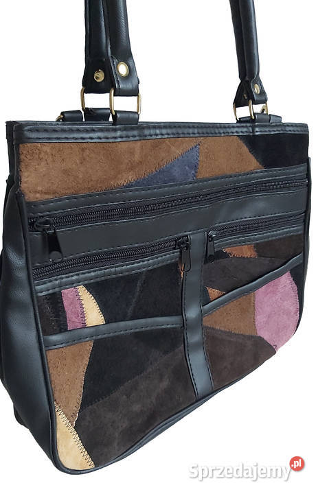 Czarna torebka z zamszowymi wstawkami patchwork