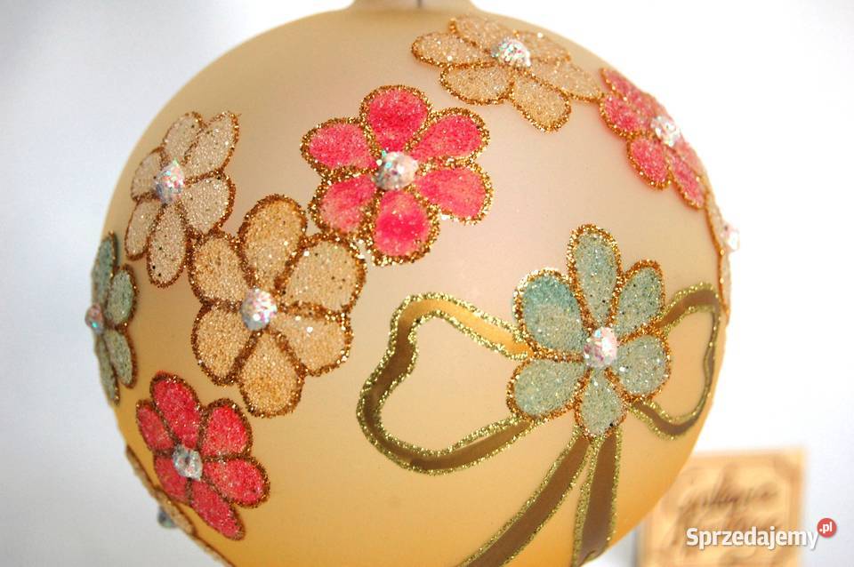 Bombka szklana żółta ręcznie malowana kwiaty Lublin