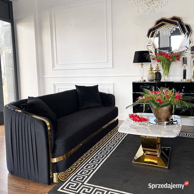 Ekskluzywna sofa czarna 3 osobowa złota kanapa Sofy i kanapy Warszawa