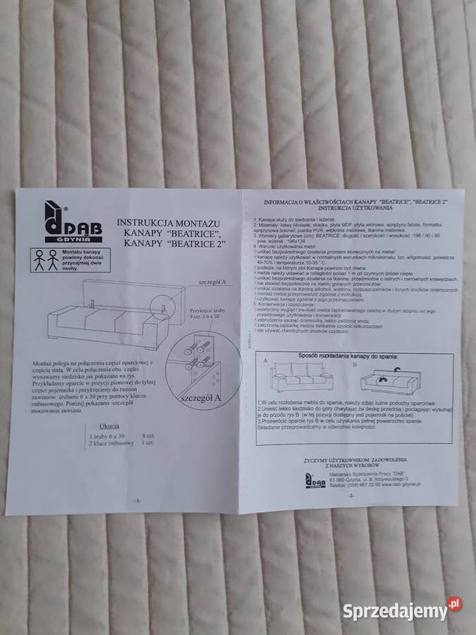Kanapa Beatrice z funkcją spania w komplecie 5 wielkopolskie Gniezno