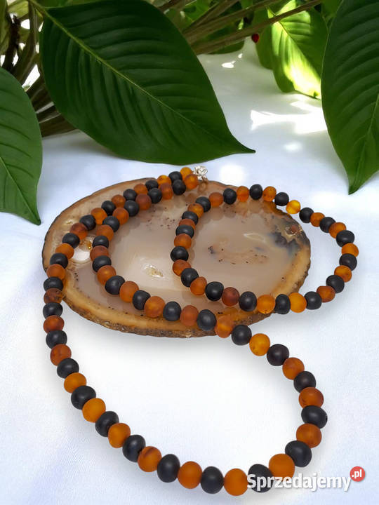 Korale i bransoletka z bursztynu baroczek koniak Zestawy biżuterii Warszawa