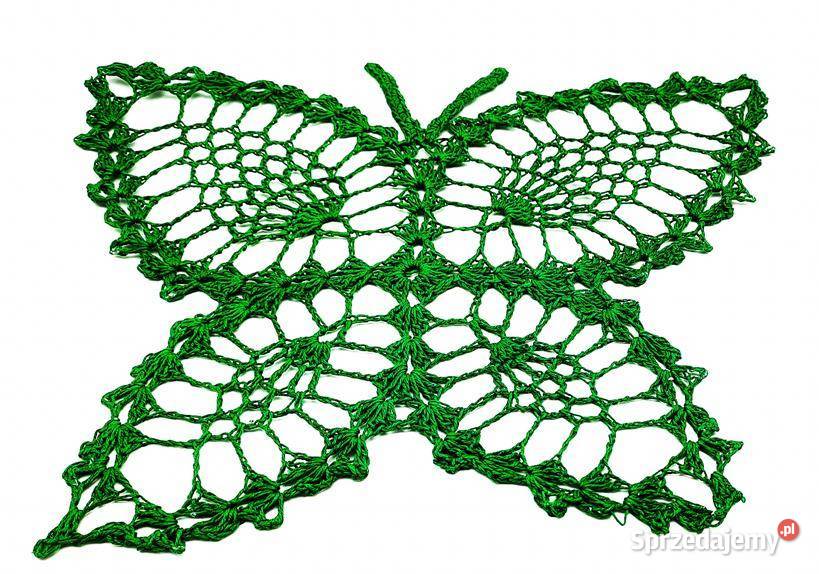 Serwetka na szydełku rękodzieło motyl zielona 07 Poznań