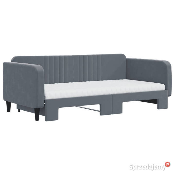 Sofa rozsuwana z materacami ciemnoszara aksamit Warszawa