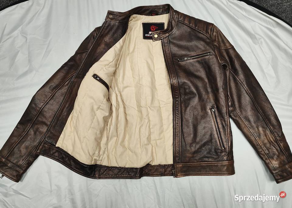 Skórzana kurtka w stylu vintage z podszewką nowa Kurtki i płaszcze Łódź