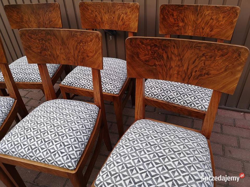 Krzesła ARTDECO Orzech Stare Antyk Komplet 6 Meble Swarzędz