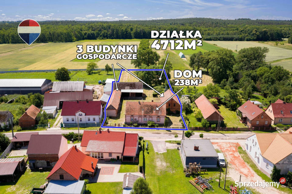 Dom z zabudowaniami duża działka i wiejski cegła Turzany