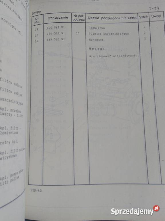 Katalog części Ursus zespól prądotwórczy ZP40 Lublin