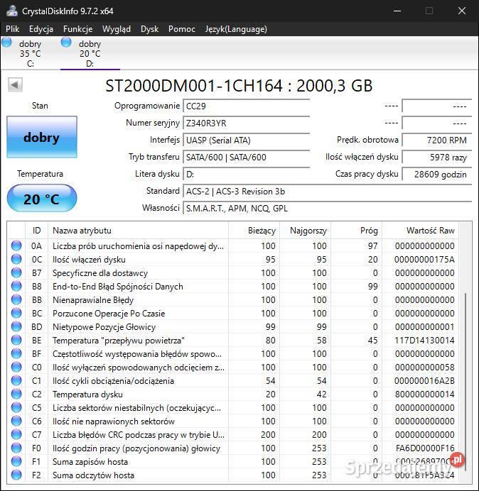 Dysk HDD 2000GB Seagate Barracuda ST2000DM001 Pojemność 2000 Łódź