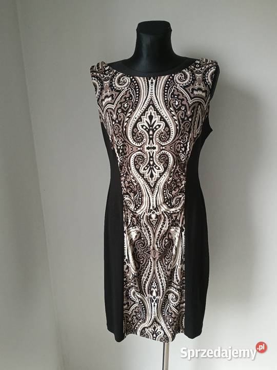 Tweedowa Sukienka czarna z brązowym bez rękawów Krosno