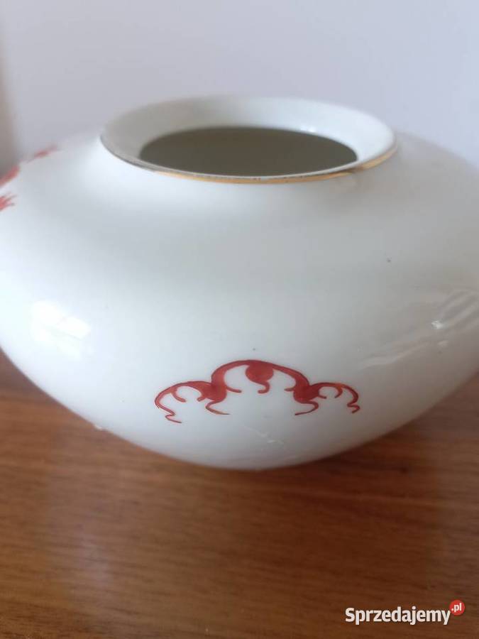 Wazon porcelanowy PGH Meissen czerwony smok Ming Toruń