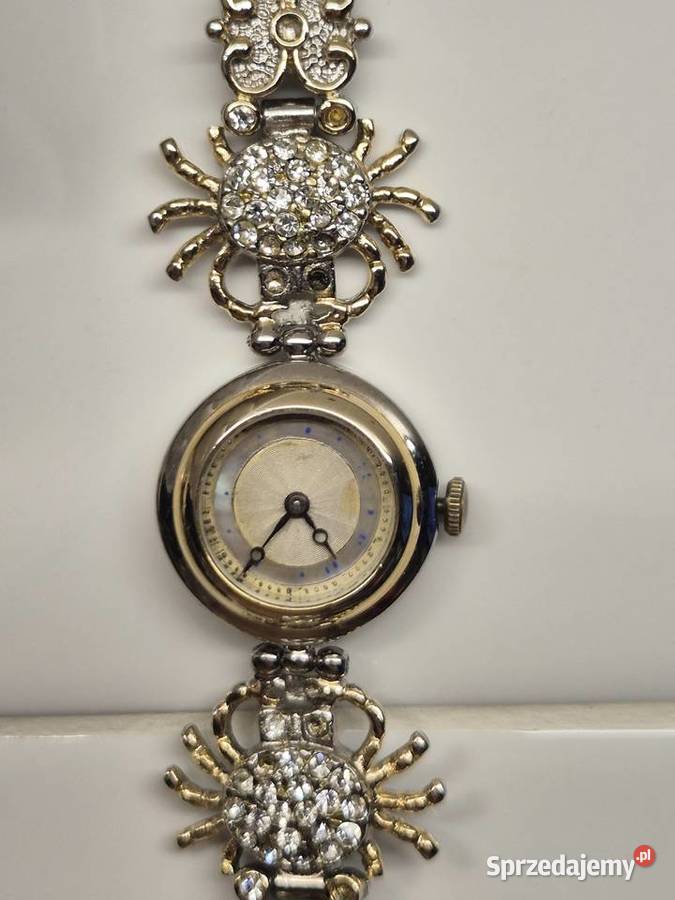 Vintage piękny biżuteryjny zegarek szwajcarski Chorzów
