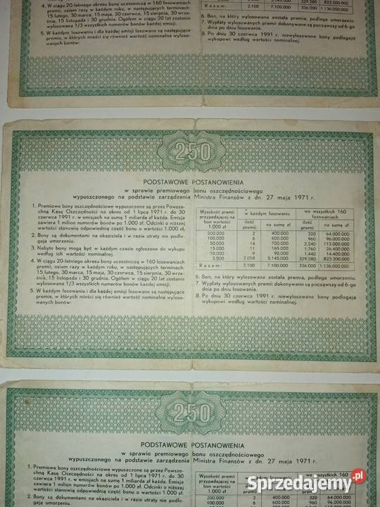 PKO Premiowy Bon Oszczędnościowy 250 z 1971r Antyki, Sztuka, Kolekcje Poznań sprzedam