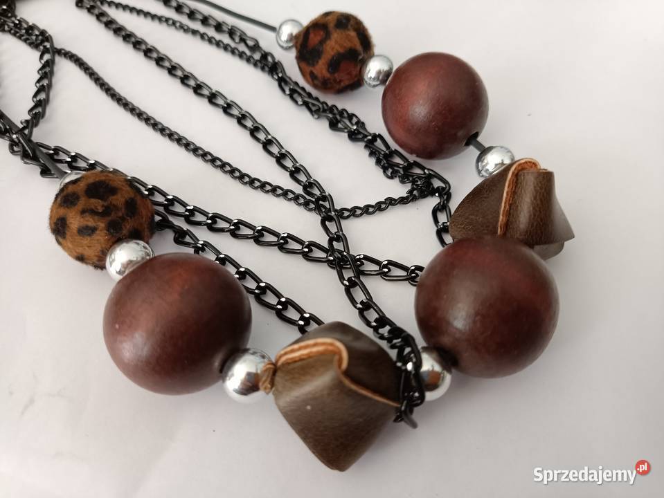Brązowy naszyjnik drewno i skóra Białystok