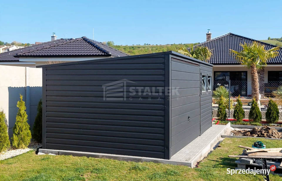 Garaz Blaszany 52X3 Brama Uchylna Drzwi 2x okno 16m2