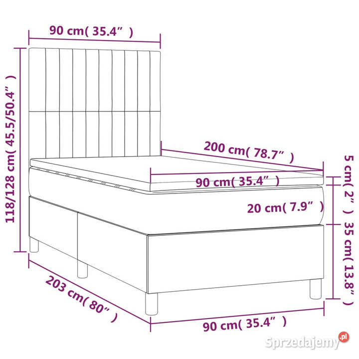 Łóżko kontynentalne z materacem i LED różowy 90cm