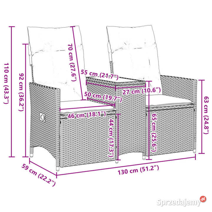 Rozkładana sofa ogrodowa ze stolikiem 2os beż Warszawa