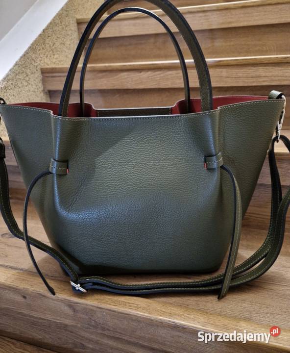Torebka Polen khaki organizer czerwone wnętrze wielkopolskie