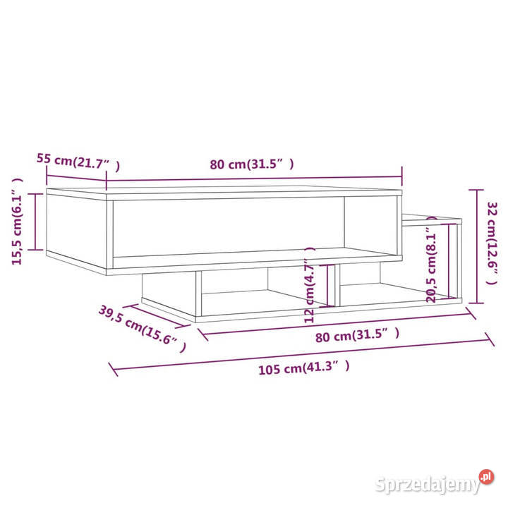 Stolik kawowy brązowy dąb 105x55x32 materiał