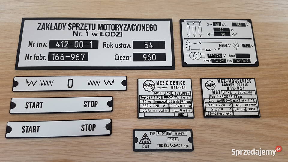 Ferezarka TOS FA 2V Tabliczka Tabliczki Tabela Zelów