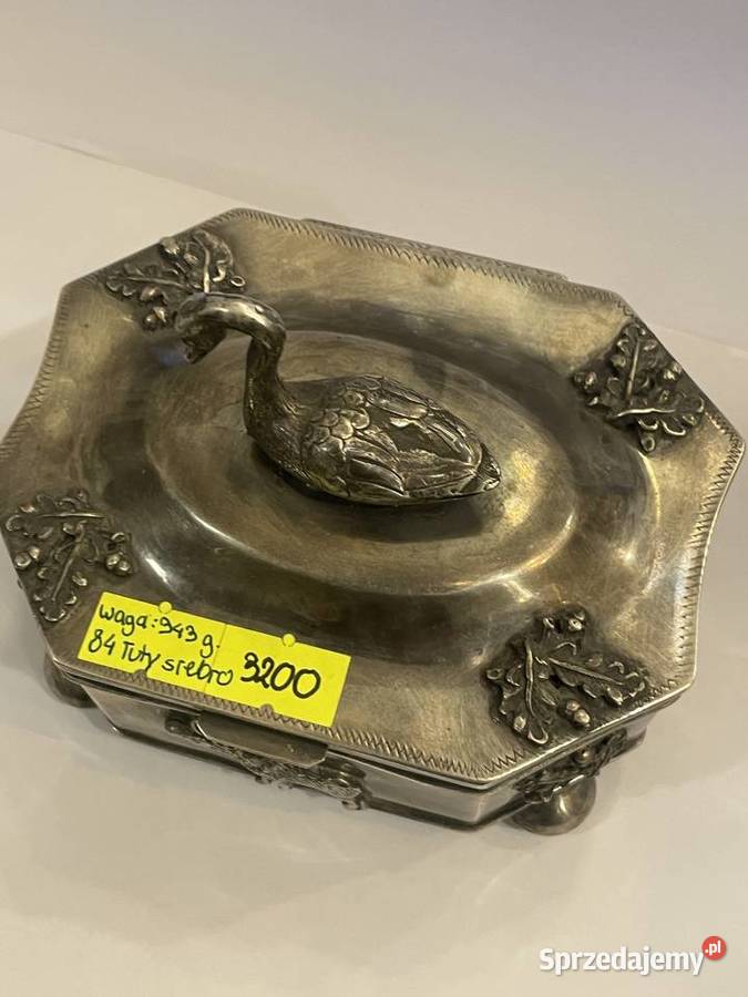 Zabytkowa srebrna cukiernica myśliwska srebro 84 Pozostałe