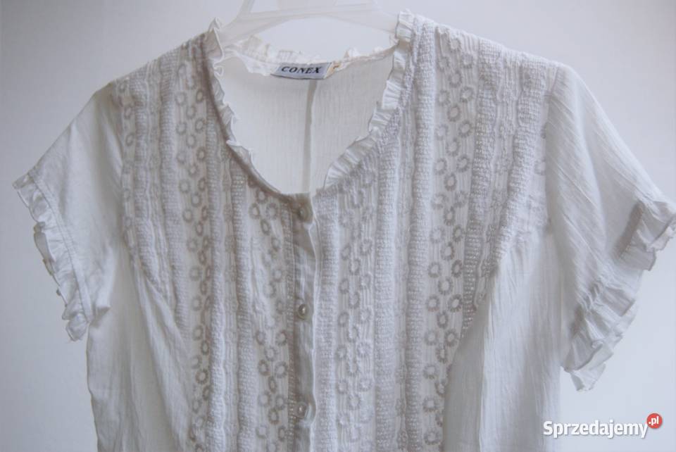 Biała bluzka z krótkim rękawem Conex 42 S M L Bluzki i koszule Moda i Styl Lublin