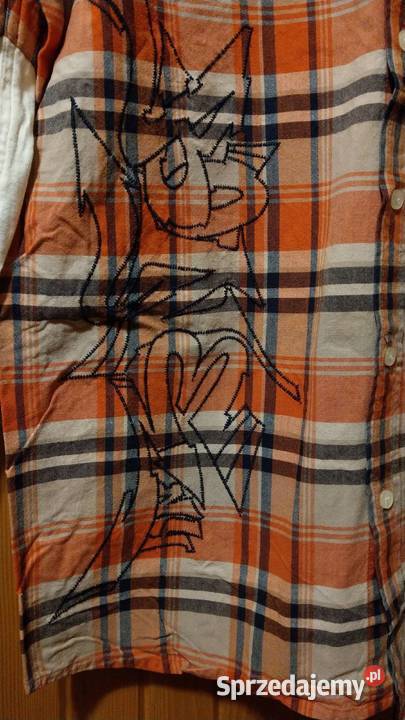 Koszula w kratkę pomarańczowo granatowa haft Warszawa