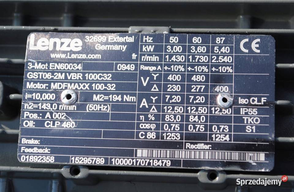 Motoreduktor 3kw 143obrmin Firmy LENZE Kargowa sprzedam