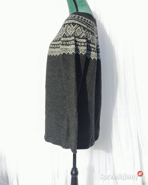 Duży sweter wełniany wełna szary ciemny