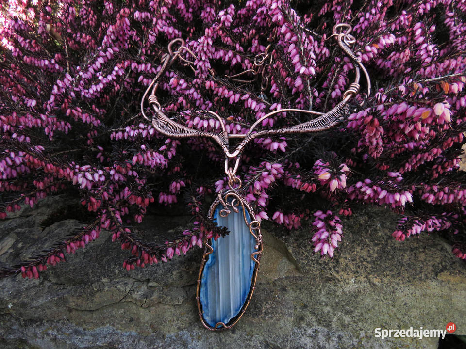 Unikatowa miedziana kolia niebieski agat małopolskie Kraków