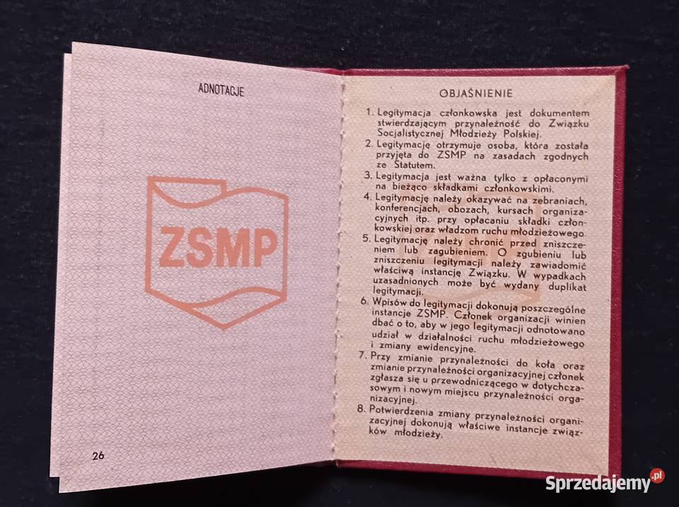 Legitymacja ZSMP Elbląg 1981 r Koźminek