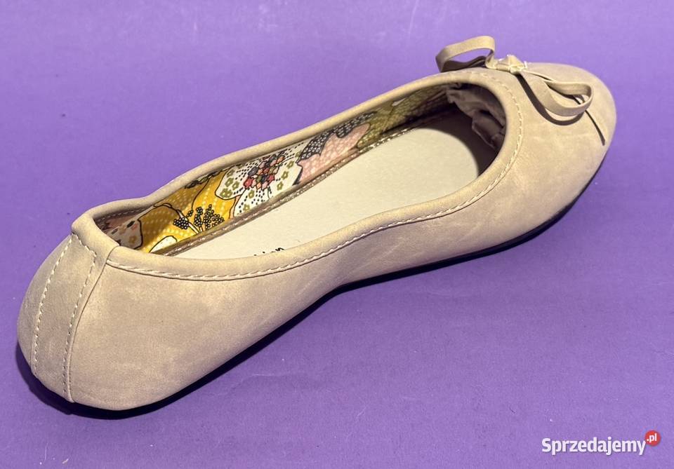Beżowe gładkie baleriny z kokardą rozmiar 38 Balerinki mazowieckie Żyrardów