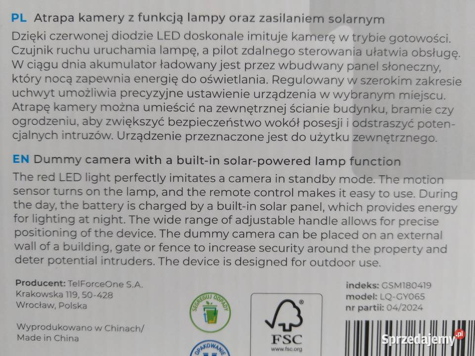 NAJTANIEJ Atrapa Kamery z Funkcją Lampy LED
