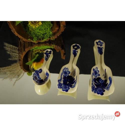 Ceramiczne łyżki ozdobne kobaltowe kwiaty 3 sprzedam