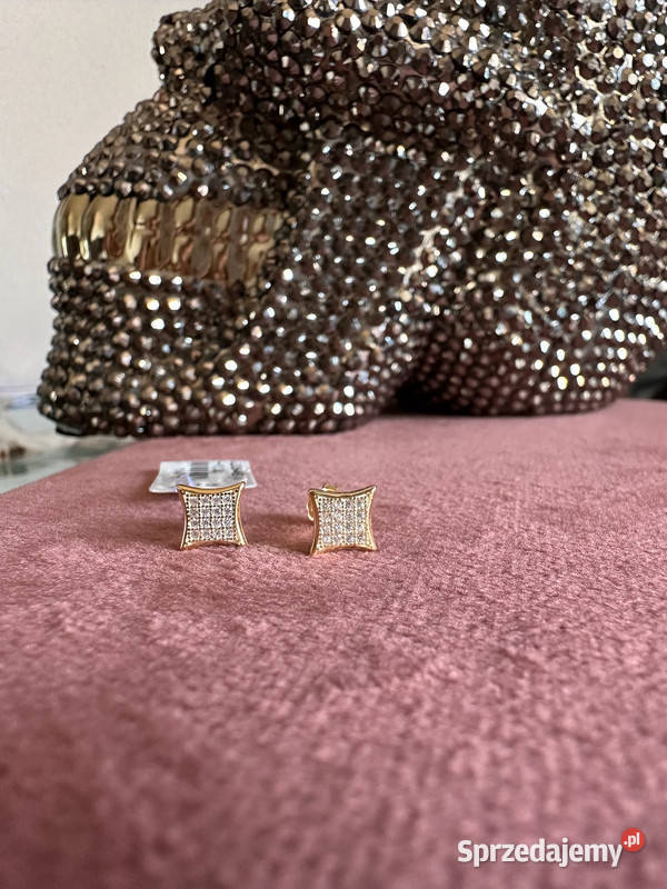 Nowe kolczyki pozłacane srebro 925 kwadrat