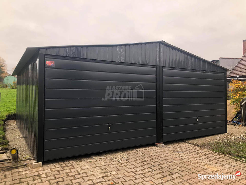 Garaż blaszany 6x6 2x Brama uchylna Czarny Dach