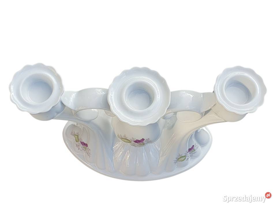 Stary porcelanowy świecznik trzyramienny Cieszyn