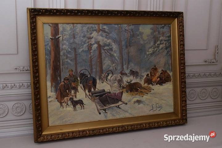 J Fałat Zimowy Pejzaż Wyprawa Na Polowanie Stary Kraków