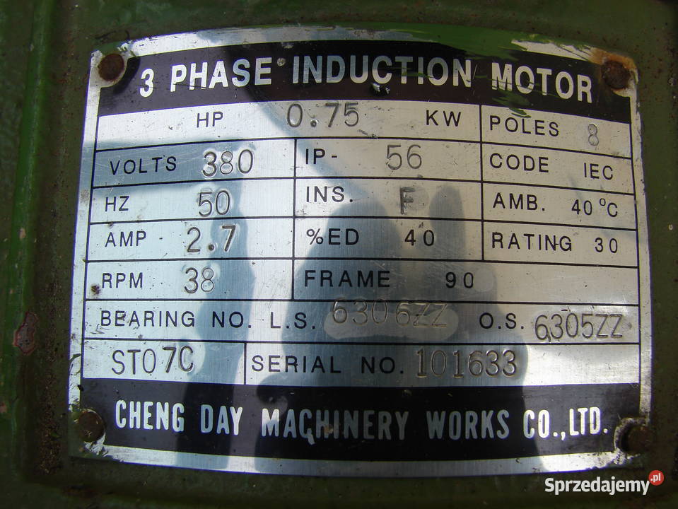 Motoreduktor 075kW 400V 38 obrmin przekładnia Starogard Gdański