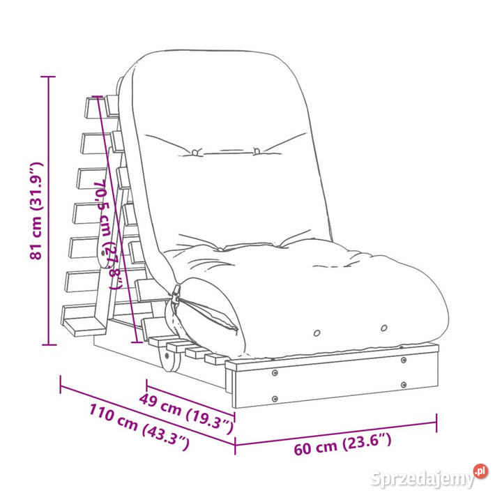 Sofa rozkładana futon z materacem 60x206x11 Warszawa