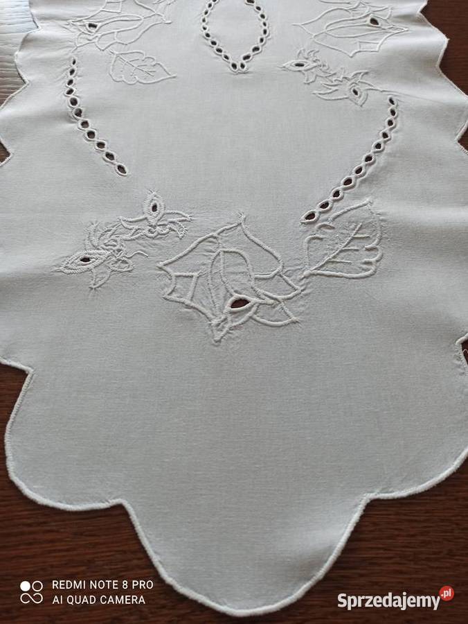 Bieżnik obrus bawełna haft Richelieu PRL podlaskie Białystok