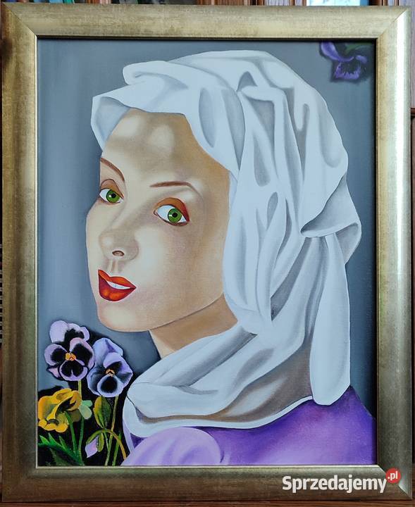 Kopia obrazu T Łempickiej Dziewczyna z bratkami Warszawa