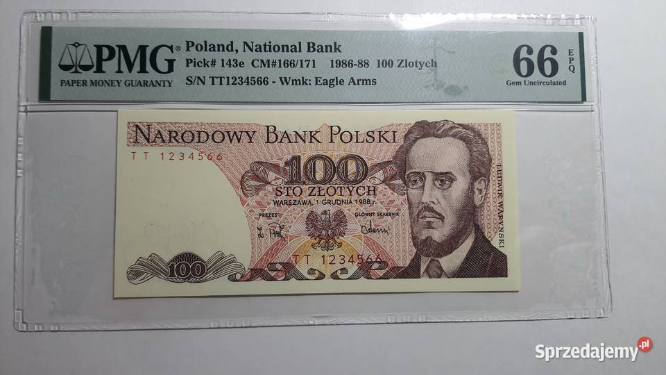 100 złotych 1988 TT PMG 66 rzadka numeracja Warszawa