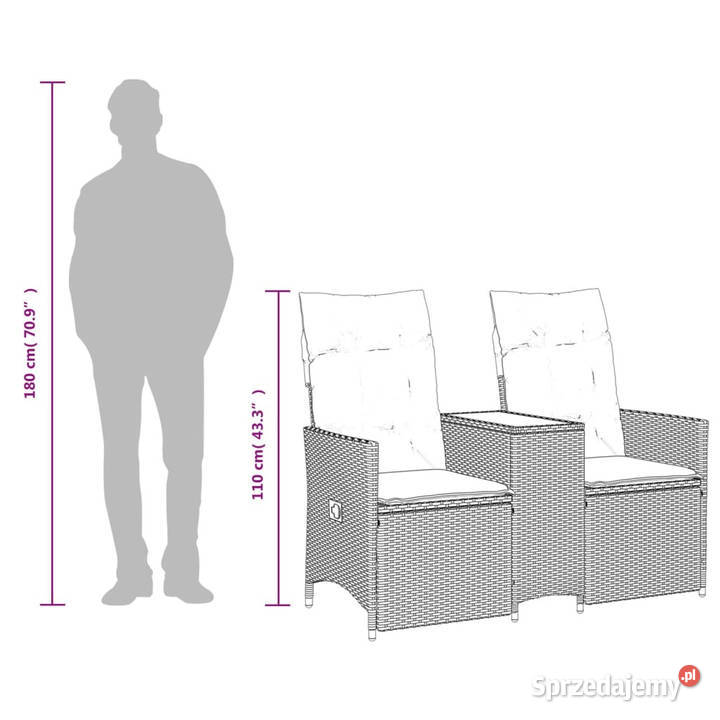 Rozkładana sofa ogrodowa ze stolikiem 2os beż