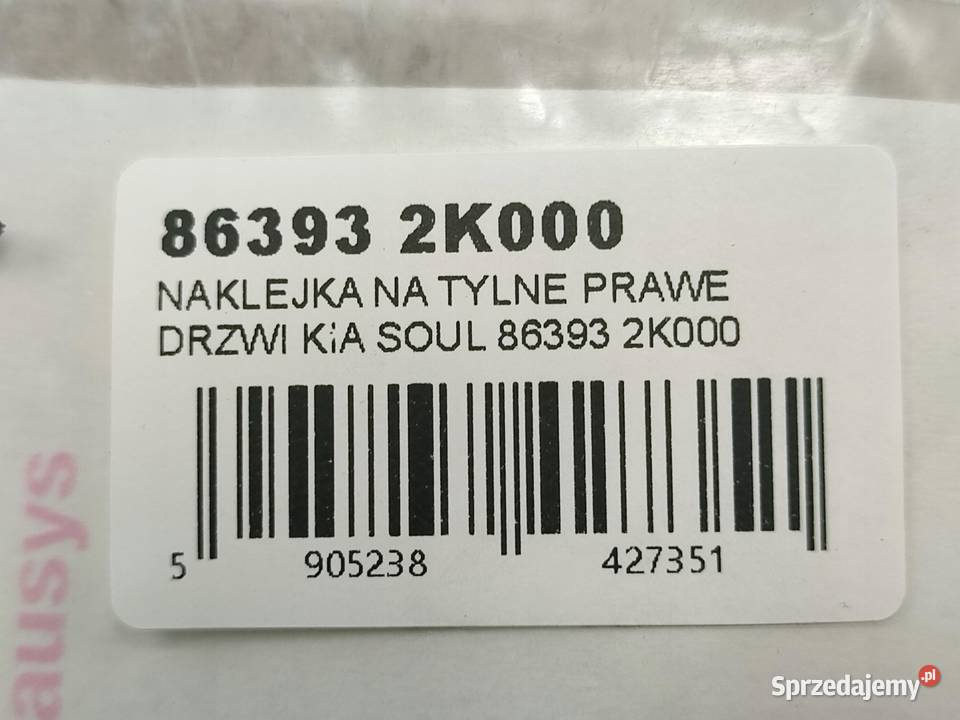 NAKLEJKA DRZWI PRAWY TYŁ KIA SOUL MT 20102013