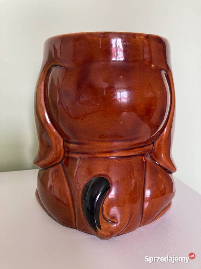 Nowa ceramiczna doniczka pies flakon vintage PK odcienie brązowego Ceramika i szkło Nisko